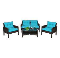 4-Piece Patio Rattan Furniture Set with Loveseat, Chairs, and Table product image