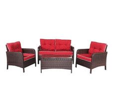 4-Piece Patio Rattan Furniture Set with Loveseat, Chairs, and Table product image
