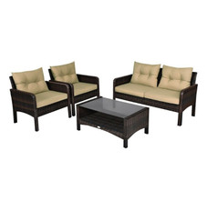 4-Piece Patio Rattan Furniture Set with Loveseat, Chairs, and Table product image