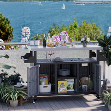 Rattan Outdoor Bar Cart with Wheels product image