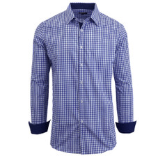 Men's Long Sleeve Slim-Fitting Gingham Pattern Dress Shirt product image