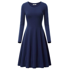 Women's Long Sleeve Solid Color Flared Skater Dress product image