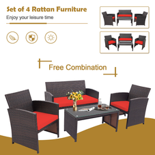 Rattan 4-Piece Curved Back Patio Furniture Set product image