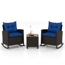 3-Piece Patio Rattan Rocking Chair Set with Tempered Glass Table & Soft Cushions product image