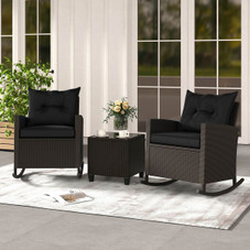 3-Piece Patio Rattan Rocking Chair Set with Tempered Glass Table & Soft Cushions product image