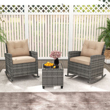3-Piece Patio Rattan Rocking Chair Set with Tempered Glass Table & Soft Cushions product image