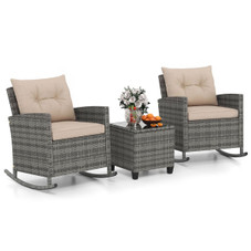 3-Piece Patio Rattan Rocking Chair Set with Tempered Glass Table & Soft Cushions product image