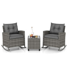 3-Piece Patio Rattan Rocking Chair Set with Tempered Glass Table & Soft Cushions product image