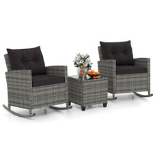 3-Piece Patio Rattan Rocking Chair Set with Tempered Glass Table & Soft Cushions product image