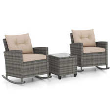 3-Piece Patio Rattan Rocking Chair Set with Tempered Glass Table & Soft Cushions product image