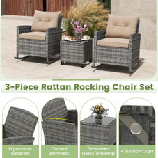 3-Piece Patio Rattan Rocking Chair Set with Tempered Glass Table & Soft Cushions product image