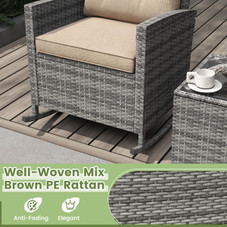 3-Piece Patio Rattan Rocking Chair Set with Tempered Glass Table & Soft Cushions product image