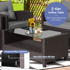 4-Piece Patio Rattan Furniture Set with 2-Tier Coffee Table product image