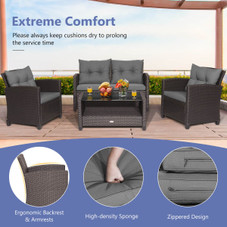 4-Piece Patio Rattan Furniture Set with 2-Tier Coffee Table product image