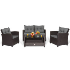 4-Piece Patio Rattan Furniture Set with 2-Tier Coffee Table product image