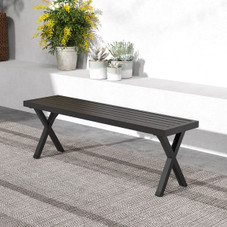 54" Patio Metal Bench with Slatted Seat and X-Shaped Legs product image