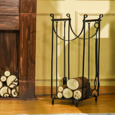 2-Tier Firewood Holder with Shovel, Brush, Poker, and Tongs product image