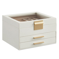 Glass Lid Jewelry Box with 3-Layer Organizer and 2 Drawers product image