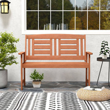 Outdoor Solid Wood Loveseat with Inclined Backrest and Slatted Seat product image