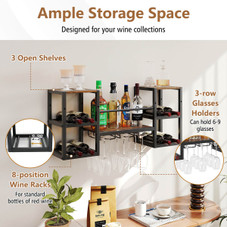 3-Tier Wall Mounted Wine Rack with Glasses Holder product image