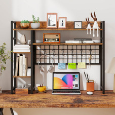 4-Tier Display Shelf with Metal Grid Panel and 6 Hooks product image