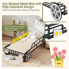 Twin Car-Shaped Metal Bed Frame with 12" High Guardrails product image