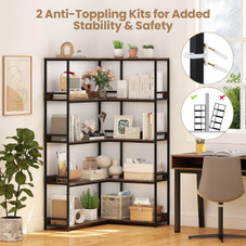 5-Tier 71"  L-Shaped Corner Bookcase with 2 Anti-Toppling Kits product image