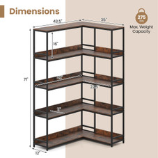 5-Tier 71"  L-Shaped Corner Bookcase with 2 Anti-Toppling Kits product image