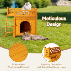 2-Story Wooden Outdoor Cat House with Balcony product image