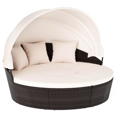 Round Patio Daybed with Retractable Canopy and Adjustable Footpads product image
