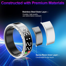 Smart Ring with Display Screen & Touch Button,Bluetooth Connection for Women Men,Fitness Tracker Sleep Monitoring Waterproof(Silver-9#) product image