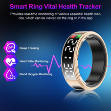Smart Ring with Display Screen & Touch Button,Bluetooth Connection for Women Men,Fitness Tracker Sleep Monitoring Waterproof(Gold-11#) product image