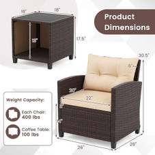 3-Piece Patio Sofa Set with Tempered Glass Tabletop product image