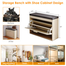 Rattan Shoe Cabinet with Flip Drawer and Padded Seat Cushion product image