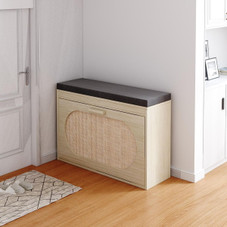 Rattan Shoe Cabinet with Flip Drawer and Padded Seat Cushion product image