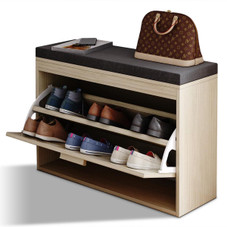 Rattan Shoe Cabinet with Flip Drawer and Padded Seat Cushion product image