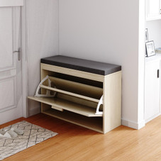 Rattan Shoe Cabinet with Flip Drawer and Padded Seat Cushion product image