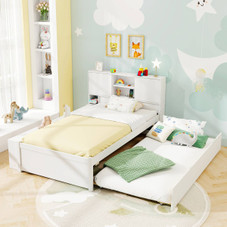 Twin-Size Bed Frame with Roll-Out Trundle and Storage product image