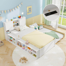 Twin-Size Bed Frame with Roll-Out Trundle and Storage product image