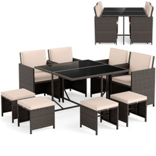 9-Piece Patio Dining Set with Tempered Glass Table and Ottoman product image  9-Piece Patio Dining Set with Tempered Glass Table and Ottoman product image