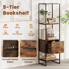 5-Tier Bookshelf with Open Shelves and Drawers product image