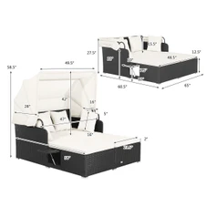 Patio Rattan Daybed Lounger with Retractable Canopy and Pop-up Side Tables product image