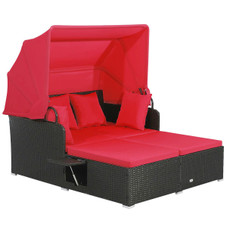 Patio Rattan Daybed Lounger with Retractable Canopy and Pop-up Side Tables product image