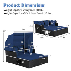 Patio Rattan Daybed Lounger with Retractable Canopy and Pop-up Side Tables product image
