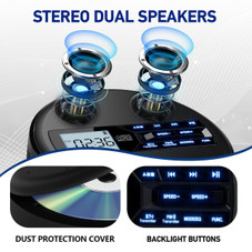 Rechargeable Portable CD Player with Dual Speakers and Anti Skip,CD,Dual Bluetooth,FM Transmission,USB,AUX,LCD Display,Backlit Button,Repeat-Black product image Rechargeable Portable CD Player with Dual Speakers and Anti Skip,CD,Dual Bluetooth,FM Transmission,USB,AUX,LCD Display,Backlit Button,Repeat-Black product image