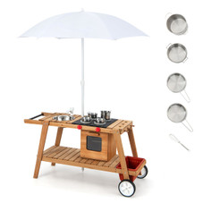 Outdoor Kids' Play Wooden Trolley with Sun Umbrella product image