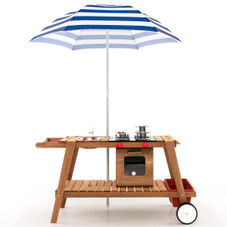 Outdoor Kid's Play Wooden Trolley with Sun Umbrella product image