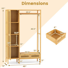 Bamboo Clothing Rack with Cabinet Hanging Rod product image