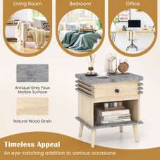 3-Tier Bedside Table with Antique Grey Faux Marble Top product image