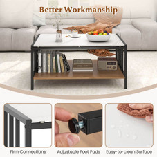2-Tier Rectangular Coffee Table with Rock Slab Tabletop product image